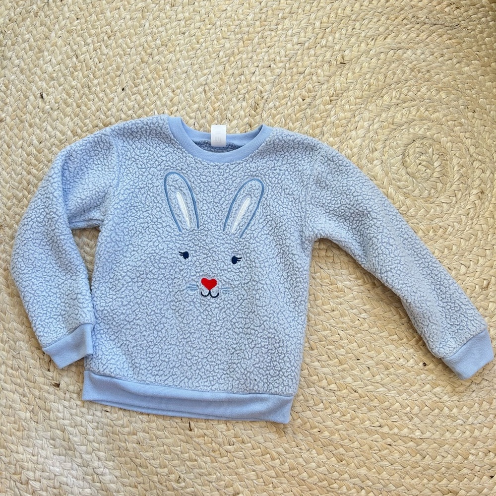 Baby gap 5T blue Sherpa bunny rabbit sweater crew neck girl boy